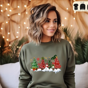 Kerstboomtrui, kerst-T-shirt, kerstshirt voor vrouwen, kerst ronde hals, kersthoodie, chique kerstbomentrui