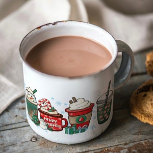 Cute Christmas Coffee Personalized Mug, Merry Christmas Coffee Enamel Mug, Christmas Gifts Ideas, Winter Vibes, PSL Latte Mug