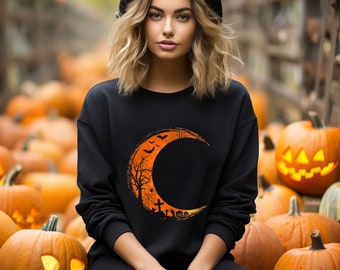Scarry Halloween Shirt. Orange Moon T-Shirt. Cute Fall Shirt. Moon Phase Tee Shirt. Gothic Halloween Tees. Halloween Costume. Creepy Shirt