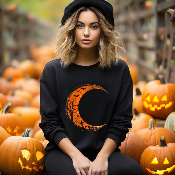 Scarry Halloween Shirt. Orange Moon T-Shirt. Cute Fall Shirt. Moon Phase Tee Shirt. Gothic Halloween Tees. Halloween Costume. Creepy Shirt