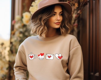 Sweat Saint-Valentin, T-shirt Saint-Valentin, Sweat-shirt Saint-Valentin femme, Pull coeur, Sweat à capuche XOXO, T-shirt roses, Café de la Saint-Valentin