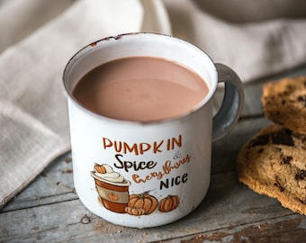 Pumpkin spice and everything nice Enamel Mug. Autumn gifts ideas. Pumpkin spice latte. Fall vibes. Cute coffe mug