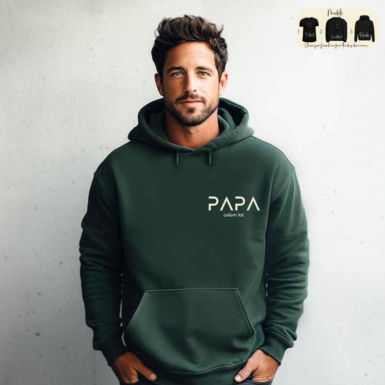 Personalisiertes Papa-Sweatshirt, Papa-T-Shirt, Vatertagsgeschenk, individueller Namens-Papa-Hoodie, Schwangerschaftsankündigung, neues Papa-Geschenk, Papa 2024-Shirt Bild 7