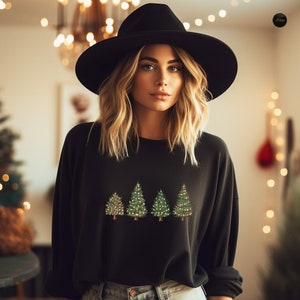 Christmas Tree Sweatshirt, Merry & Bright T-Shirt, Christmas Shirts for Women, Christmas Pullover, Christmas Trees Sweater, Winter Hoodie image 3