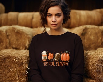 Tis The Season Sweatshirt and Hoodie, Fall Coffee Shirt, Football Shirt, Fall Crewneck Pumpkin Spice Shirt, Spooky Season, Fall Shirt.