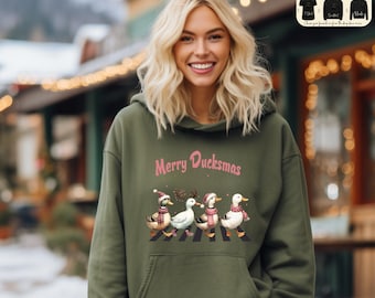 Sweat-shirt canards de Noël, t-shirt de Noël canard pour femme, sweat à capuche de Noël animaux rigolos, cadeau pour les amoureux de la ferme, pull de Noël rigolo