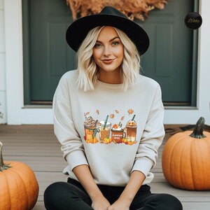 Fall Coffee Shirt, Cute Halloween Pumpkin T-Shirt, Thanksgiving Sweatshirt, Autumn Latte Hoodie, Cozy Chic Pullover, Fall Drink Cups Tee image 5