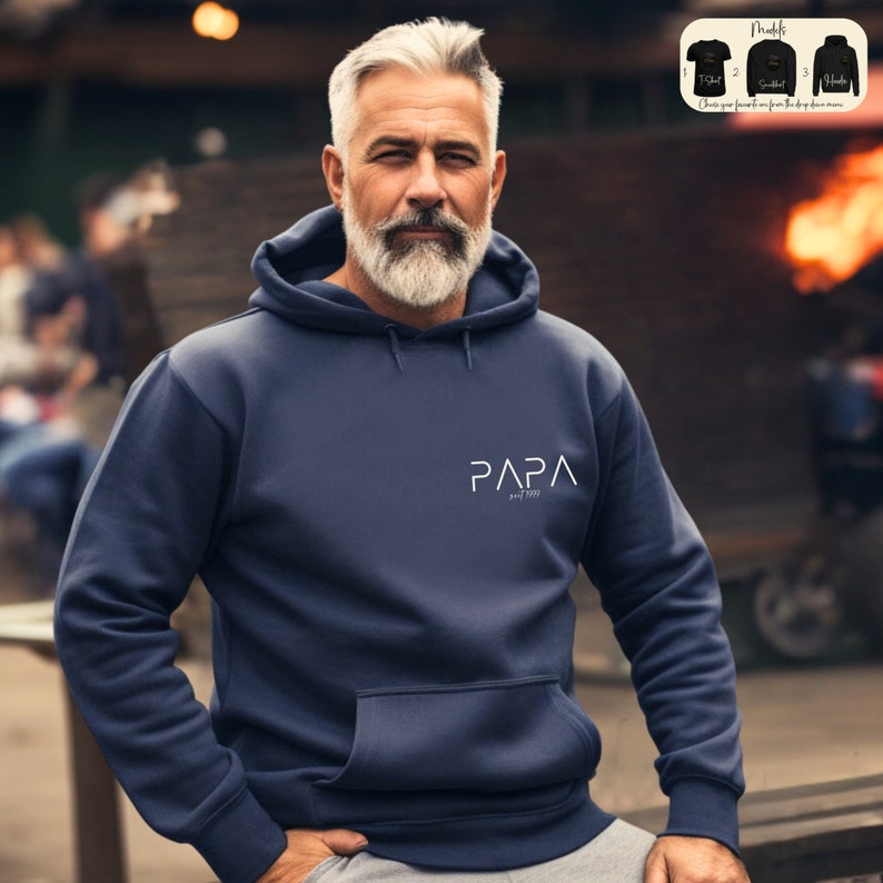 Personalisiertes Papa Sweatshirt, modernes Papa T-Shirt, Vatertagsgeschenk, benutzerdefinierter Name Papa Hoodie, Schwangerschaftsankündigung, neuer Vater 2024 Geschenk Bild 7