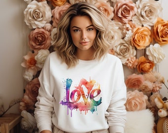 Sweat-shirt Love, chemise Saint Valentin, T-shirt de l'égalité, joli cadeau pour elle ou lui, col rond unisexe, sweat à capuche Love, T-shirt amour, T-shirt arc-en-ciel