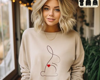 Minimalist Rabbit Sweatshirt, Easter Sweatshirt, Womens Easter T-Shirt, Line Art Rabbit Sweatshirt, Bunny Hoodie, Cute Bunny Easter Sweater