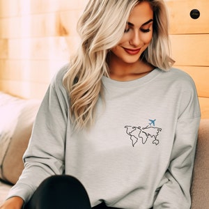 Reise Sweatshirt, Flugzeug Shirt, Erde T-Shirt, Reise Geschenk, Reise Hoodie, Abenteuer Rundhals Sweatshirt, erkunden T-Shirt, Fernweh T-Shirts