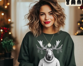 Retro Bull Moose Sweater Black And White Sweatshirt, 90s Moose Wildlife Hoodie, Winter Mountain Creek, Unisex Graphic Crewneck T-Shirt