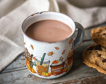 Tasse personnalisée de café d'automne mignon. Épices à la citrouille et tout ce qui est agréable Mug en émail. Idées de cadeaux pour Thanksgiving. Latte aux épices à la citrouille. Ambiance d'automne.