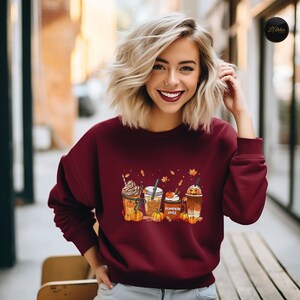 Fall Coffee Shirt, Cute Halloween Pumpkin T-Shirt, Thanksgiving Sweatshirt, Autumn Latte Hoodie, Cozy Chic Pullover, Fall Drink Cups Tee image 7