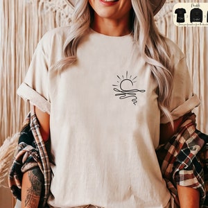 Boho Ocean Sun T-Shirt, Natur Grafik T-Shirt, Damen Sommer T-Shirt, Sonnenaufgang Hoodie für Frauen, Strand Shirts, Sonnenuntergang Wellen Sweatshirt, Boho Sommer