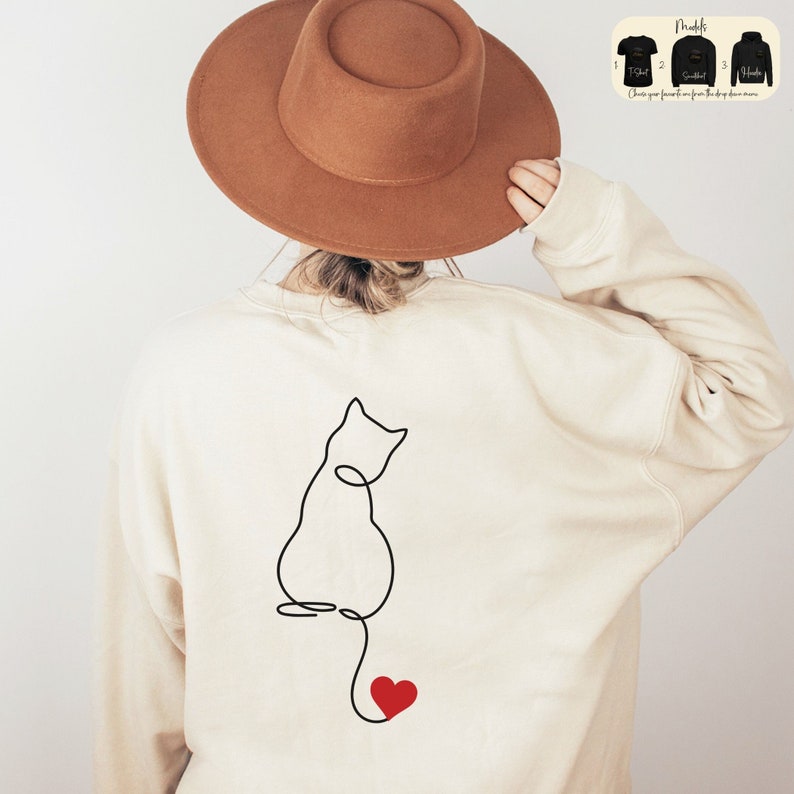 Minimalist Cat T-Shirt, Cat Lover Sweatshirt, Gifts for Cat Lovers, Gift for Cat Mom, Animal Lover Tee, Cat Lovers Hoodie, Cat Owner Shirt image 1