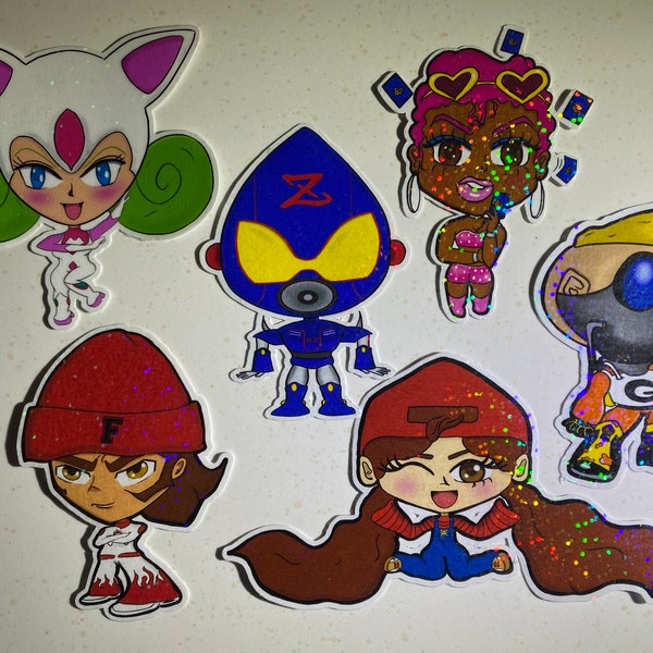 Bust A Groove Holographic Stickers Set 1: Kitty-N, Heat, Shorty, Robo-Z, Gas-O, Pinky