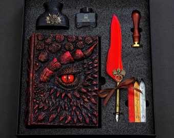 Eye of the Red Dragon Notebook Gift Set | Handmade Notebook for TTRPG, Sketchbook, Diary | Optional Ring/Hard Bound