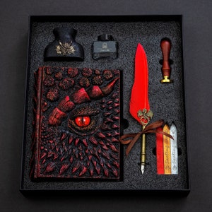 Eye of the Red Dragon Notebook Gift Set | Handmade Notebook for TTRPG, Sketchbook, Diary | Optional Ring/Hard Bound