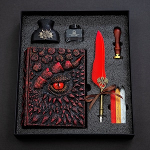 Eye of the Red Dragon Notebook Gift Set | Handmade Notebook for TTRPG, Sketchbook, Diary | Optional Ring/Hard Bound
