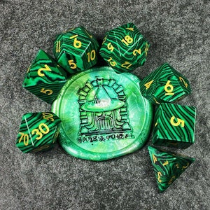 Sage's Treasures - Naga Souls Malachite Gold Ink Gemstone Polyhedral Dice Set | Free Shipping | Dungeons Dragons DnD Pathfinder