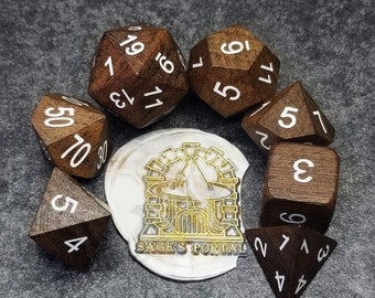 Sage’s Trees - Ebony Wood Oversized White Ink Polyhedral Dice Set