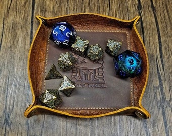 Sage’s Enchanted Dice Tray Crazy Horse Oiled Saddle Leather Luxury Dice Tray | Dungeons Dragons DnD Dice Games RPG