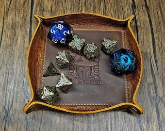 Sage’s Enchanted Dice Tray Crazy Horse Oiled Saddle Leather Luxury Dice Tray | Dungeons Dragons DnD Dice Games RPG