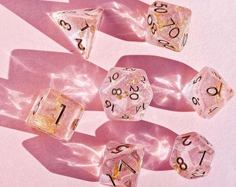 Sage’s Cantrips - Pink Transparent Resin Polyhedral Dice Set + 2-Tone PU Leather Dice Pouch | Dungeons Dragons DnD Tabletop