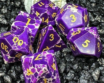 Sage’s Treasures – Spotted Purple/White Stone Polyhedral Dice Set | Free Shipping | Dungeons Dragons DnD Pathfinder RPG