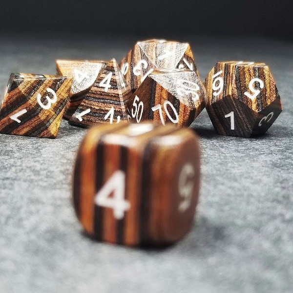 Sage’s Trees – Brown/Chestnut/Black Colored Technical Wood White Ink Polyhedral Dice Set | TTRPG DnD Dungeons and Dragons RPG Games