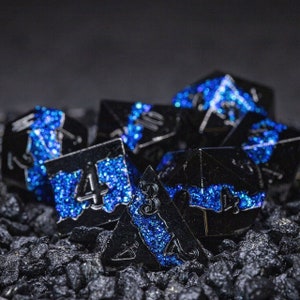 Sage’s Rift Stones – Black/Blue Metal Polyhedral Dice Set | Dungeons Dragons DnD Pathfinder RPG TTRPG