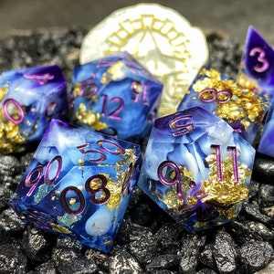 Sage’s Geomancy Blue/Purple Sharp Edge Resin Polyhedral Dice Set