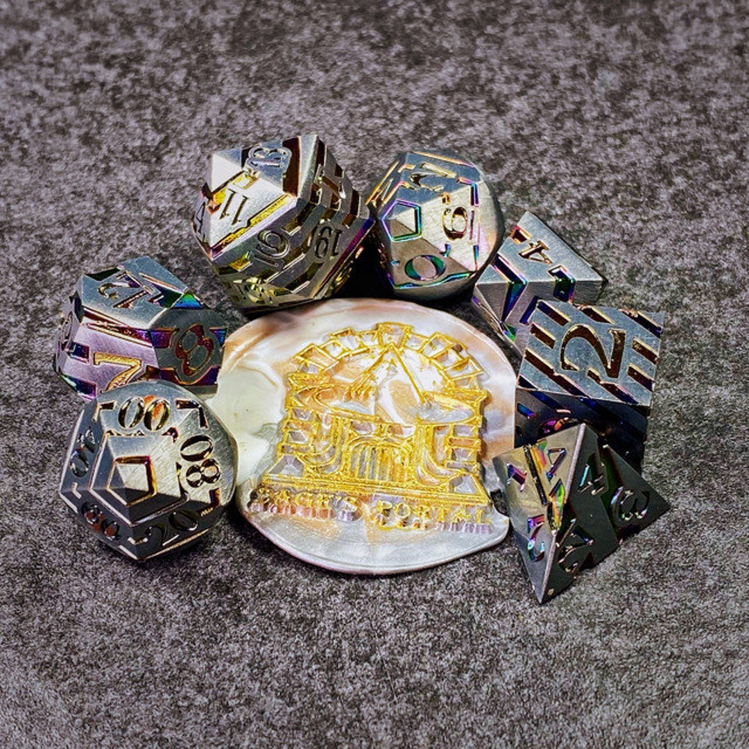 Sage's Dimension Stones Matte Silver Holo Stripes Metal Polyhedral Dice