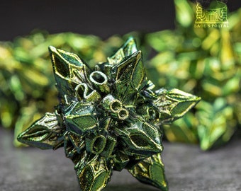 Sage’s Deadly Blossoms Green Metal Polyhedral Dice Set | Dungeons Dragons DnD Pathfinder RPG