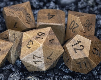 Sage’s Trees – Black Walnut Oversized Wood Natural Ink Polyhedral Dice Set