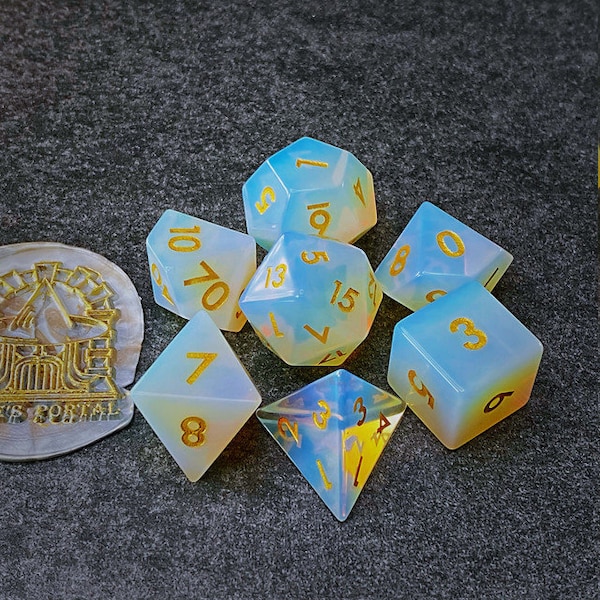 Sage's Treasures - Captured Sunset Opal Gemstone Polyhedral Dice Set | Free Shipping | Dungeons Dragons DnD Pathfinder RPG