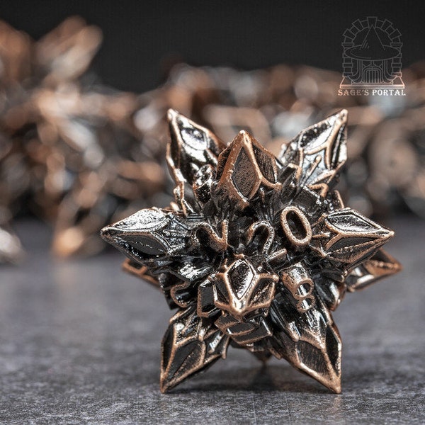 Sage’s Deadly Blossoms Copper Metal Polyhedral Dice Set | Dungeons Dragons DnD Pathfinder RPG