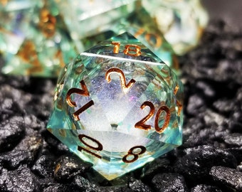 Sage&#39;s Ocean Souls Liquid Core Dice Set – Sharp Edge Resin D&D Dice with Swirling Glitter and Copper Ink – Beautiful Polyhedral Dice Set