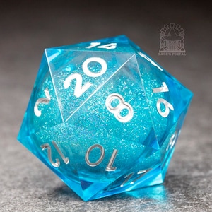 Sage&#39;s Spirits - 33mm Ice Spirits Liquid-Core D20 Sharp Edge Resin Dice