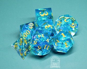 Sage's Crystals - Lagoon Sharp Edge Resin Polyhedral Dice Set