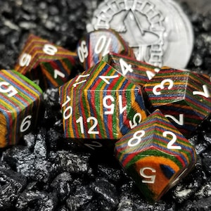 Sage’s Trees – Dark Rainbow Colored Technical Wood Polyhedral Dice Set | TTRPG DnD Dungeons and Dragons RPG Games