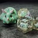 Sage's Familiars - Teal Baby Triceratops Familiar Resin Polyhedral Dice Set | 2-Tone PU Leather Dice Pouch | Dungeons Dragons DnD 