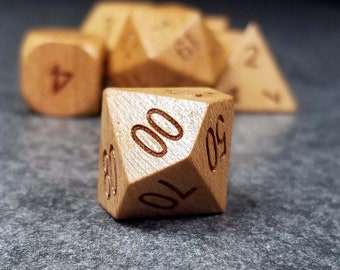 Sage’s Trees - Cherry Wood Oversized Natural Ink Polyhedral Dice Set