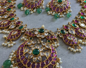 Indio paquistaní hecho a mano rosa verde fusión joyería conjunto sur de la India kemp diamante americano de alta calidad sur de la India jadau kemp collar