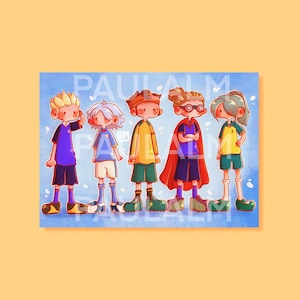 May include: Illustration of five cartoon characters with various hair colours and outfits. The characters are standing in a row against a light blue background. The text "PAULA ALM" is visible on the image.