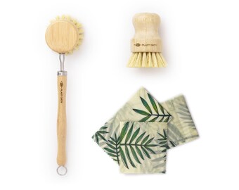 Plant Oath 3-Piece Eco Kitchen Set | Replaceable Brush, Handy Scrub & Beeswax Wrap | Zero Waste | Sustainable Gift