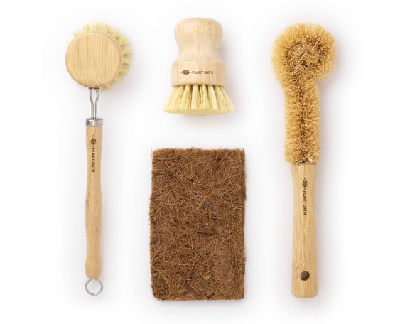 PLANT OATH | Bamboo Dish Brush Set #04 | Eco-Conscious Kitchen Cleaning Kit | Sustainable Gifts | Bridal Friends Family | Plastic-Free Tools