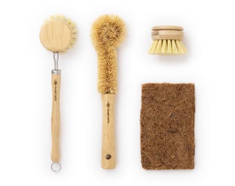 PLANT OATH | Bamboo Dish Brush Set #24 | Eco-Conscious Kitchen Cleaning Kit | Sustainable Gifts | Bridal Friends Family | Plastic-Free Tools