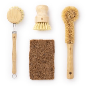 PLANT OATH | Bamboo Dish Brush Set #04 | Eco-Conscious Kitchen Cleaning Kit | Sustainable Gifts | Bridal Friends Family | Plastic-Free Tools